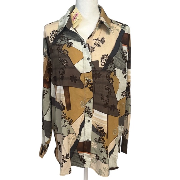 entro | Floral Patchwork High Low Button Up Blouse  🆕 NWT Oversized Sz Med/Lg - Picture 3 of 11